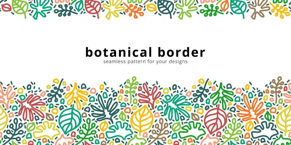 Vector seamless border pattern with botanical elements. Floral linear moder.. Stock Illustration