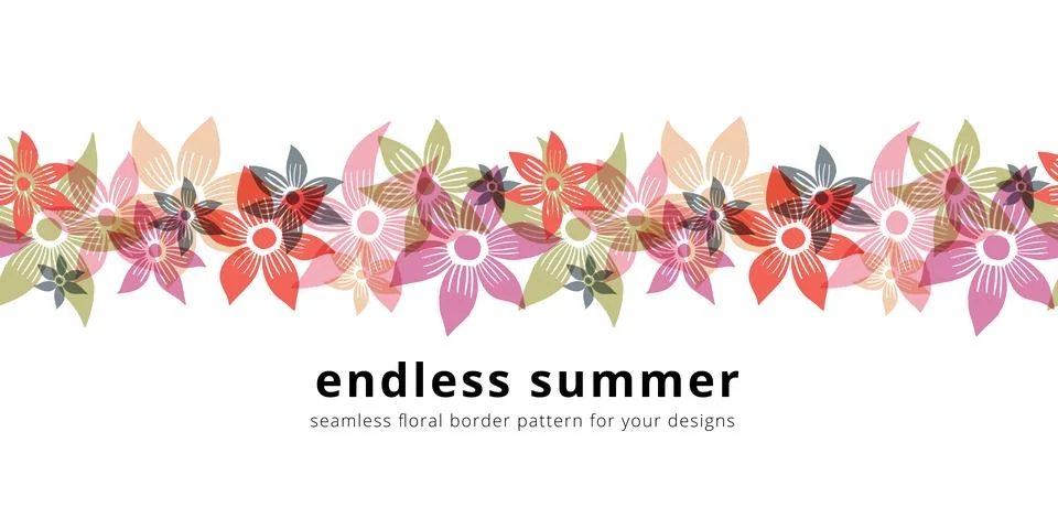 Vector seamless border pattern with flowers. Colorful repeatable horizontal.. 스톡 일러스트