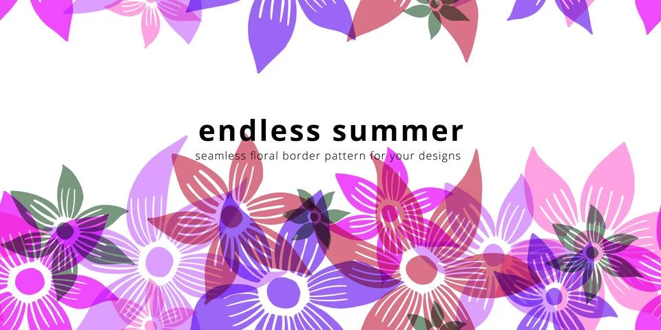 Vector seamless border pattern with flowers. Colorful repeatable horizontal.. Stock Illustration