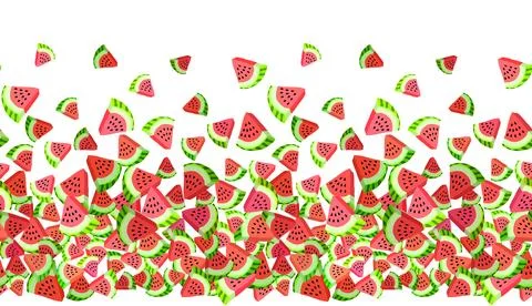 Vector seamless border pattern with watermelon slices. Colorful hand-drawn .. Stock Illustration