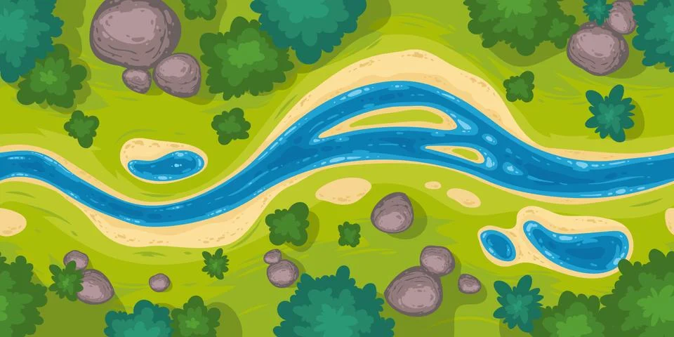 Vector seamless border with river top view Stock Illustration