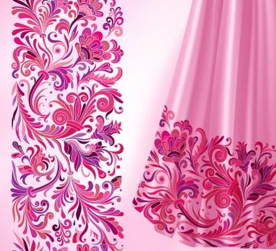 Vector seamless border in Victorian style. Seamless pink lilac border on rose Stock Illustration