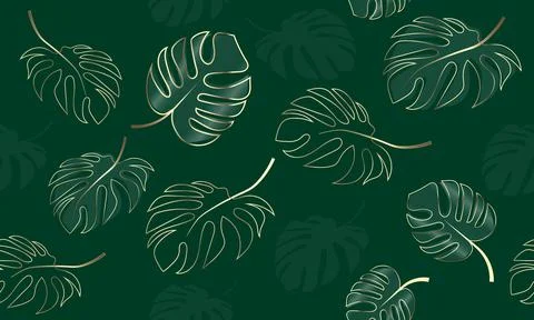 Vector Seamless Botanical, Tropical Gold Monstera Stock Illustration