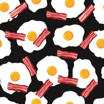 Vector seamless breakfast pattern with fried eggs and bacon slices Stock Illustration