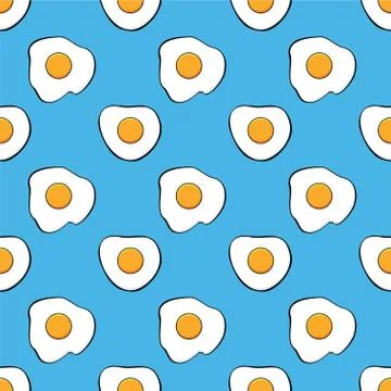Vector seamless breakfast pattern with fried eggs Stock Illustration