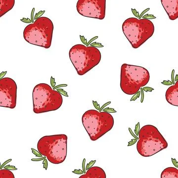 Vector Seamless bright light pattern Strawberry doodle style fresh fruit healthy Stock Illustration