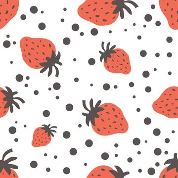 Vector Seamless bright light pattern Strawberry doodle style fresh fruit healthy Illustrazione stock