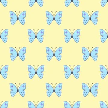 Vector seamless bright pattern with beautiful butterflies. Cartoon repeatable Stock Illustration