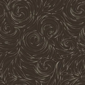 Vector seamless brown texture in a linear style of spirals and flowing lines Stock Illustration