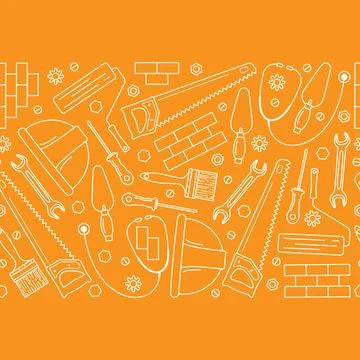 Vector seamless brush, border, pattern. Labor Day. Tools. イラスト素材