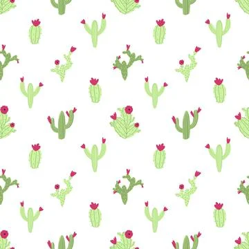 Vector seamless cactus pattern on white background. Cute childish illustration Stock Illustration