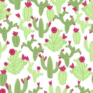 Vector seamless cactus pattern on white background. Cute childish illustration Stock Illustration
