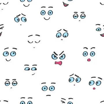 Vector seamless cartoon smileys faces pattern. Funny avatar emotions isolated. Illustrazione stock