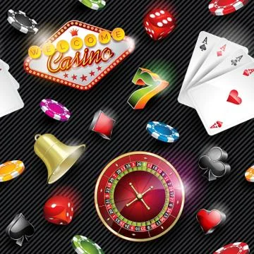Vector seamless casino pattern illustration with gambling elements on dark st 스톡 일러스트