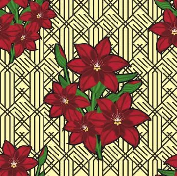 Vector seamless cherry blossoms. background of blooming red flowers. Illustrazione stock