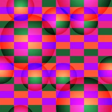 Vector seamless chess pattern with colorful squares and gradient circles 스톡 일러스트