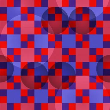 Vector seamless chess pattern with colorful squares and gradient circles Stock Illustration