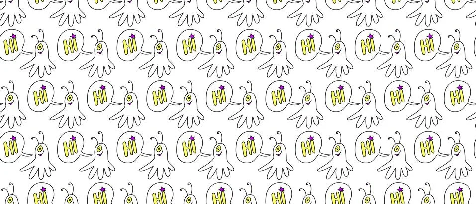 Vector seamless childish pattern with cute outline monsters aliens, space doo Stock Illustration