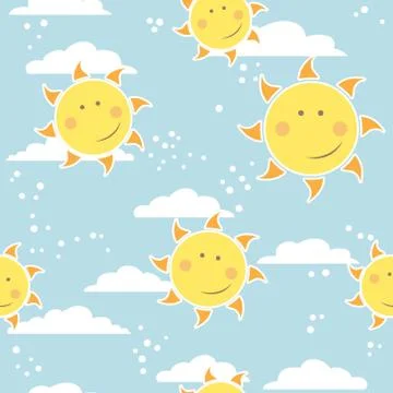 Vector seamless childish pattern with suns and clouds 스톡 일러스트