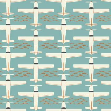 Vector seamless children simple pattern with aircraft. Scandinavian style art on Stock Illustration