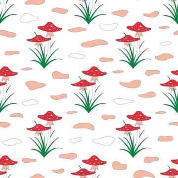 Vector seamless children's pattern. Mushrooms fly agaric Illustrazione stock