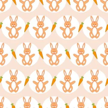 Vector seamless children's pattern. A rabbit with a carrot on a pink backgrou Stock Illustration