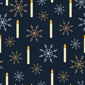 Vector seamless Christmas pattern with candles and snowflakes 스톡 일러스트