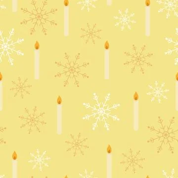Vector seamless Christmas pattern with candles and snowflakes Stock Illustration