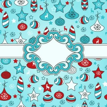 Vector seamless christmas pattern with frame Stock Illustration