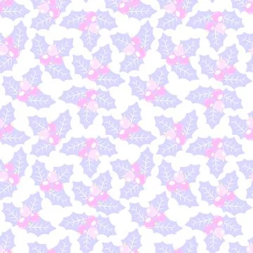 Vector seamless Christmas pattern with holly, berries and snowflakes, festive Stock Illustration