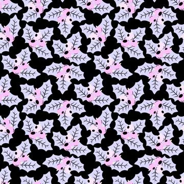 Vector seamless Christmas pattern with holly, berries and snowflakes, festive Stock Illustration