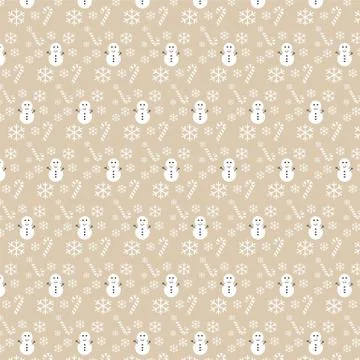 Vector seamless Christmas pattern with snowflakes and snowman Stock Illustration