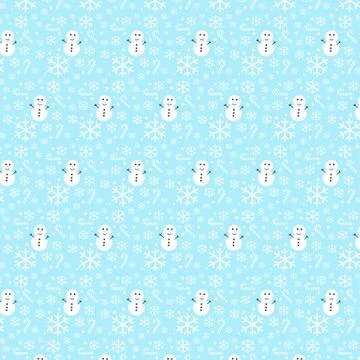 Vector seamless Christmas pattern with snowflakes and snowman Stock Illustration