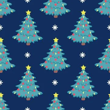 Vector seamless Christmas tree pattern with red balloons Stock Illustration