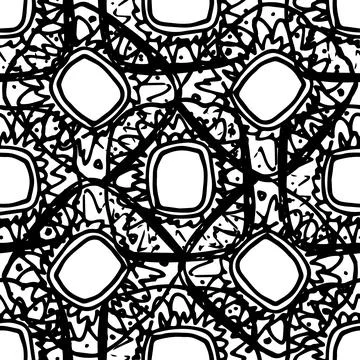 Vector seamless circle pattern with lace pattern and dots drawn by hand in Stock Illustration