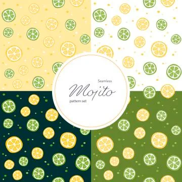 Vector seamless citrus pattern set. Stock Illustration