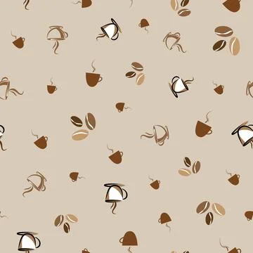 Vector Seamless coffee pattern on brown background illustration Stock Illustration
