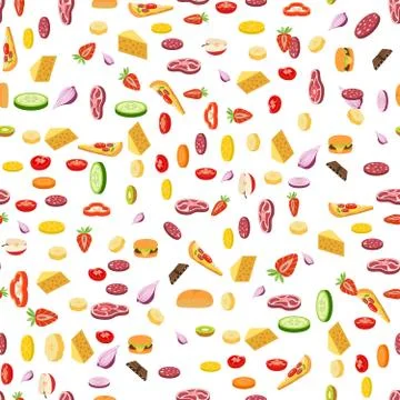 Vector seamless color pattern everyday food Stock Illustration
