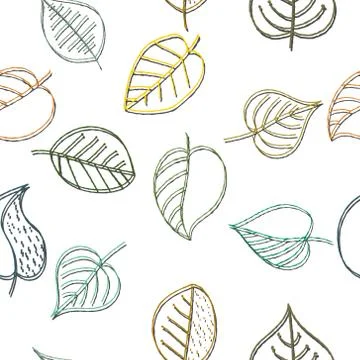 Vector seamless color pattern of plant leaves drawn by hand for simple backgr 스톡 일러스트