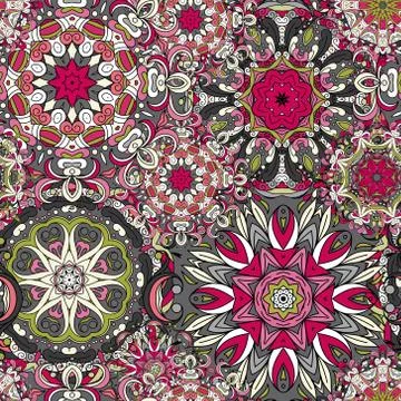 Vector Seamless Colored Ornate Pattern. Hand Drawn Mandala Texture, Vintage Illustrazione stock