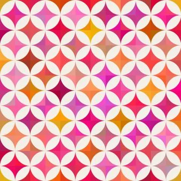 Vector Seamless Colorful Circle Star Quilt Tiling Pattern on Light Background Stock Illustration