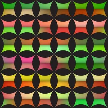 Vector Seamless Colorful Gradient Rounded Star  Quilt Tiling Black Arc Grid Illustrazione stock