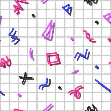 Vector seamless colorful grid pattern with creative geometric shapes. Bright Stock Illustration