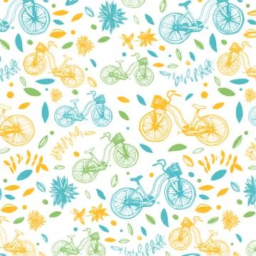 Vector seamless colorful pattern with bikes Stock Illustration