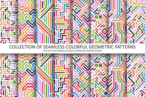 Vector seamless colorful striped patterns. Digital bright prints. Abstract Illustrazione stock