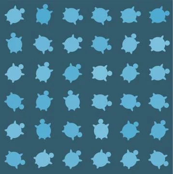 Vector seamless colorful turtle pattern with lines of turtles in black and white Stock Illustration