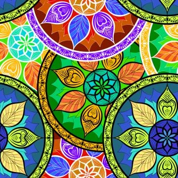 Vector Seamless Colour Mandala Pattern Stock Illustration