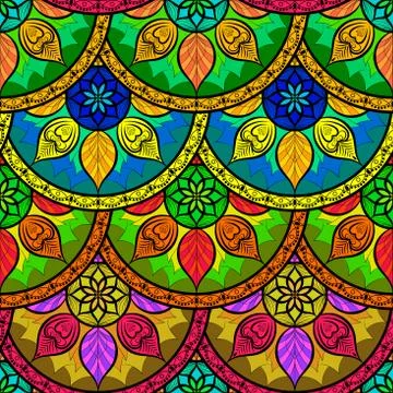 Vector Seamless Colour Mandala Pattern Stock Illustration
