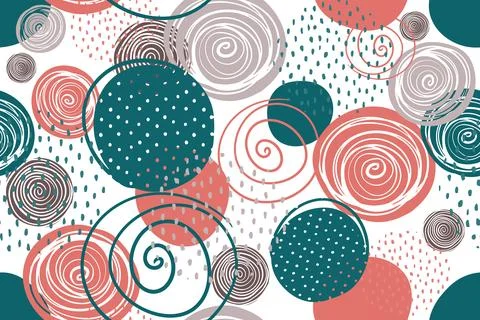 Vector seamless creative pattern with hand drawn abstract circles. 스톡 일러스트