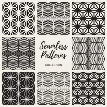 Vector Seamless Cube Shape Lines Geometric Pattern Collection 库存插图